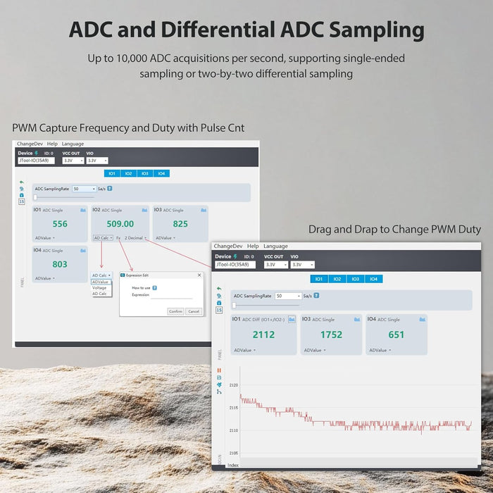 JIO Module USB to IO Debug Module,USB to PWM ADC IO Tool, 12-bit ADC, 4-Channel IO, Windows Compatible,Comes with English User Manual,Software,CMD Command,Dll for C#,Python Development