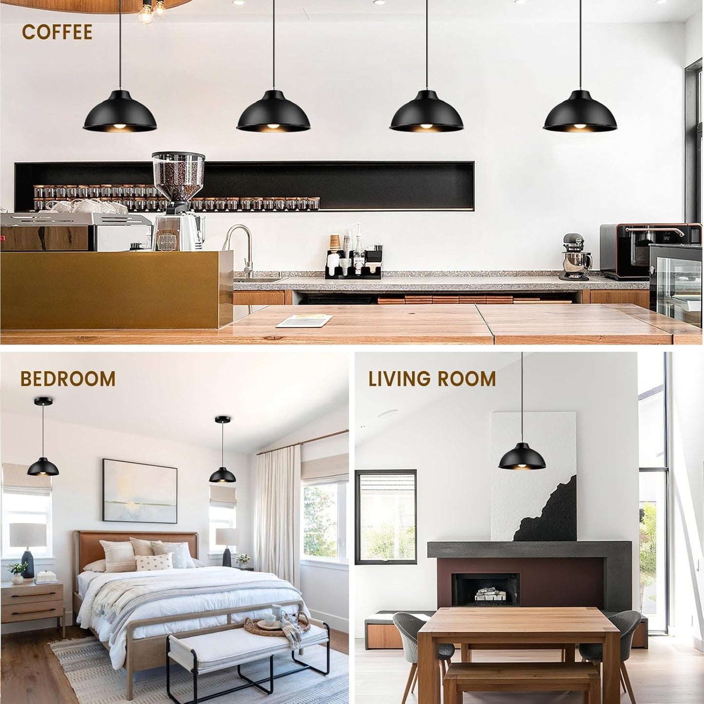 Farmhouse Pendant Lights Kitchen Island Black 12inch Hanging Light Fixture Industrial Pendant Light Fixtures for Ceiling, Living Room, Kitchen, Dining Room, Bedroom, Corridor (E26 Base) (Black)
