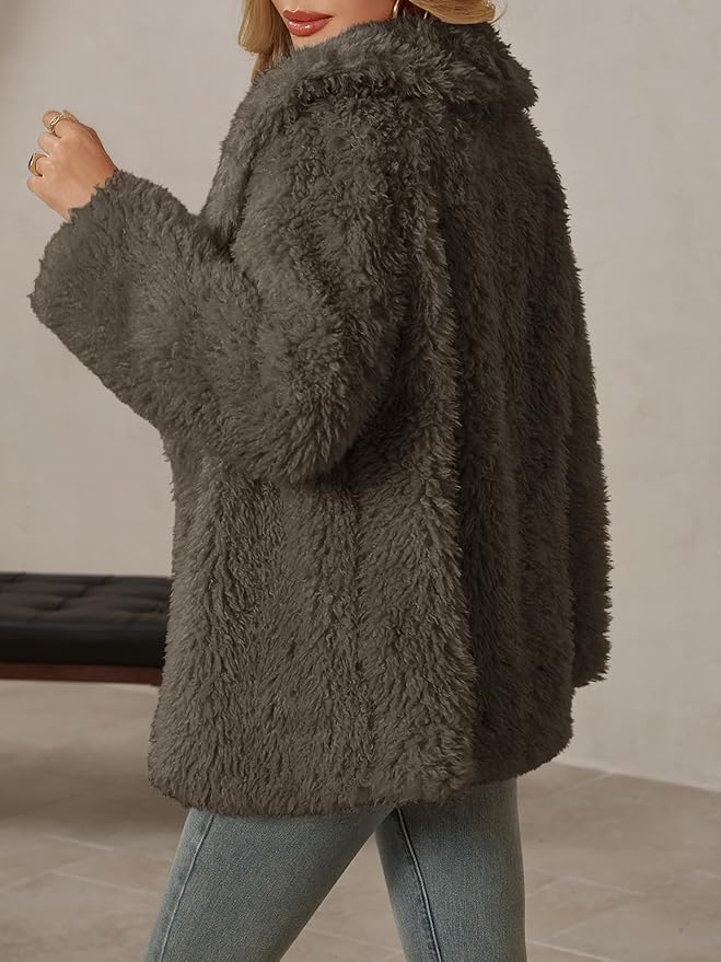 Tankaneo Womens Oversized Faux Fur Coat Lapel Collar Open Front Fuzzy Jackets Winter Warm Fluffy Outerwear