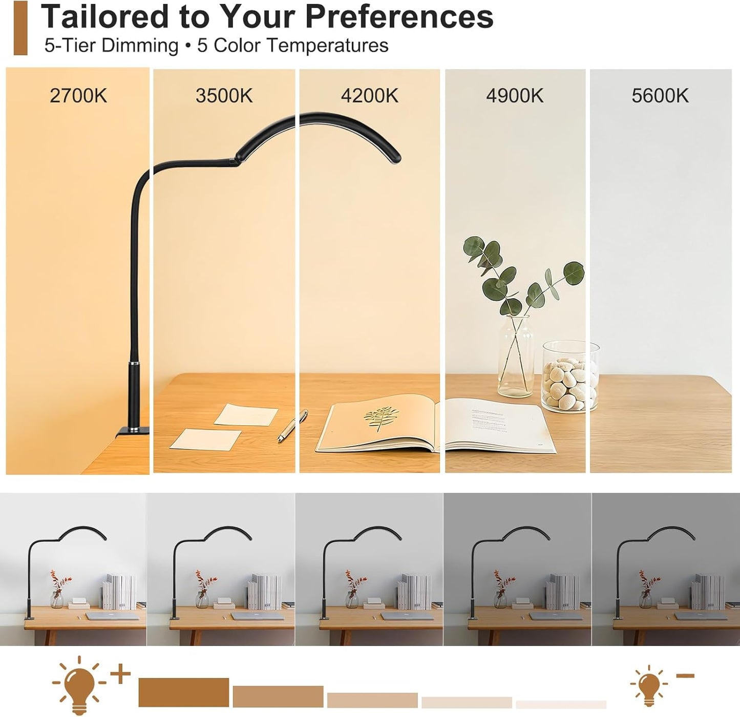 Half Moon Light for Nail Desk, Dimmable Lamp with Clamp for Manicure, Nail Techs, Study, Work, Jewelry, Tattoo. Shadowless Eye-Care Light for Reading, Art, Crafting, Sewing, Painting, DIY.Space-Saving