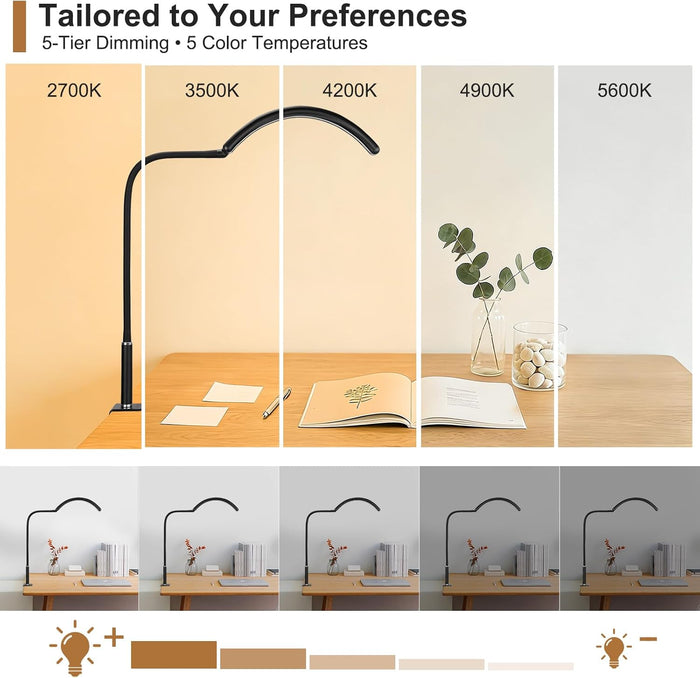 Half Moon Light for Nail Desk, Dimmable Lamp with Clamp for Manicure, Nail Techs, Study, Work, Jewelry, Tattoo. Shadowless Eye-Care Light for Reading, Art, Crafting, Sewing, Painting, DIY.Space-Saving