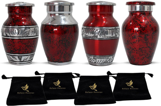 Small Urns for Human Ashes Keepsake - Mini Urn for Ashes Set of 4 - Honor Your Loved One with Handcrafted Red Keepsake Urns for Women & Men (Red, Set of 4)