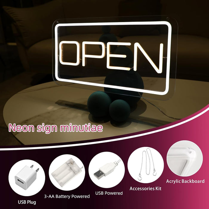 ATOLS 16" x 9" Open Neon Signs, Battery or USB Powered LED Neon Open Sign with USB Plug &13.1‘’ Extension Cord for Business Window, Open Sign Led for Bars, Stores, Coffee Shop, Hotel, Restaurant,Salon
