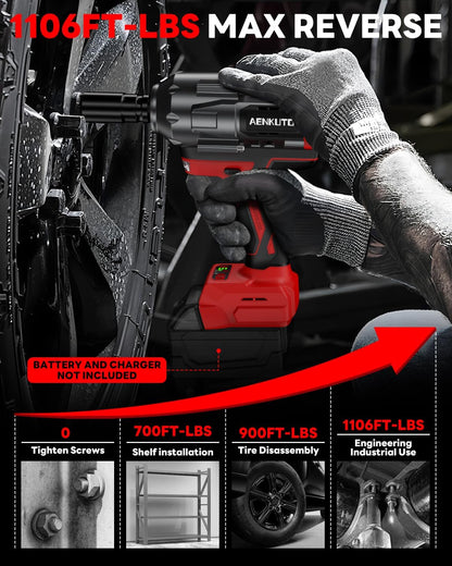 Cordless Impact Wrench for Milwaukee 18V,1500Nm (1106 Ft-Lbs) 1/2" Brushless Impact Gun, LED Work Light, 3-Speed High Torque Power Tool for Tire Removal, Rusted Bolts (No Battery)