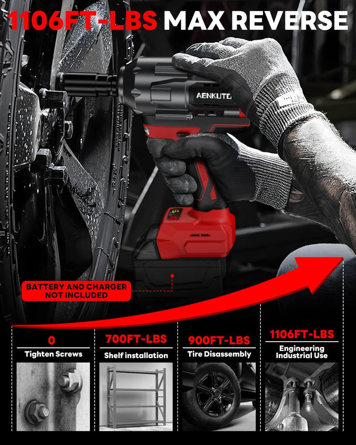 Cordless Impact Wrench for Milwaukee 18V,1500Nm (1106 Ft-Lbs) 1/2" Brushless Impact Gun, LED Work Light, 3-Speed High Torque Power Tool for Tire Removal, Rusted Bolts (No Battery)