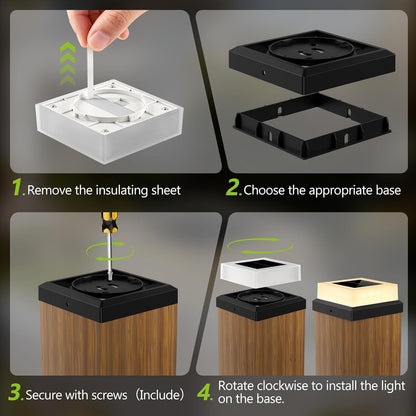 Outdoor Waterproof with Warm White Lighting Black Waterproof Cap Post Lights fit 3.5x3.5/4x4 Wooden/Vinyl Posts