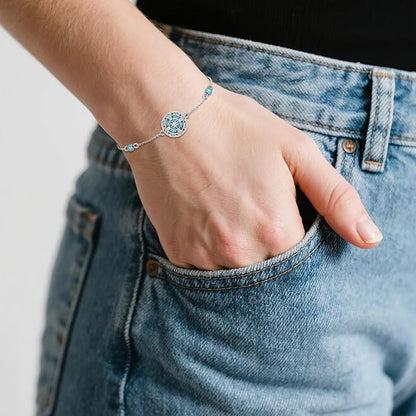 Aihpos Sterling Silver Turquoise Bracelet - Adjustable Turquoise Link Bracelet Gemstone Jewelry for Women Her