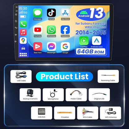 4Core Car Radio for Subaru Forester WRX Impreza 2014 2015: Wireless CarPlay&Android Auto with 9" HD Touchscreen Bluetooth WiFi GPS FM Suitable for Harman Kardon Systems 1080 Backup Camera SWC