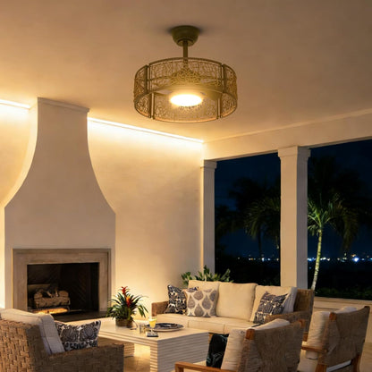 TALOYA 20 Inch Caged Ceiling Fans with Lights Chandelier Remote Control Flush Mount Low Profile for Bedroom Living Room Patio,Reversible,Buzzer Mute,Dimmable Led Light Included,Fandelier,Oak