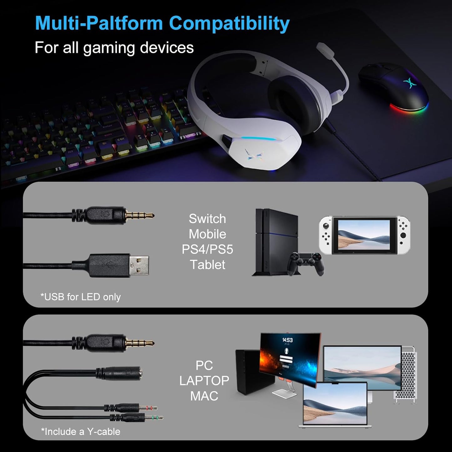 FOXXRAY BAL-67 Gaming Headset for PC, PS4, PS5, Xbox, Surround Sound Headphone with Noise Canceling Microphone, 50MM Dynamic Drivers, Wired 3.5mm Audio Jack, Breathable Mesh Ear Cushions - White