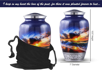 Fishing Cremation Urn for Human Ashes | Adult Cremation Urn for Ashes, Urn for Men & Women, Handmade Funeral Urns with Velvet Bag 200cubic Inch. (Blue Engraved, Adult)