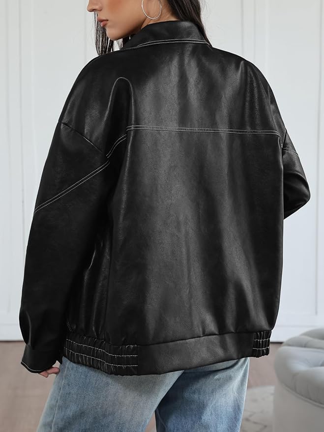 Trendy Queen Women's Oversized Leather Jackets Fall Motorcycle Bomber Winter Coats 2026