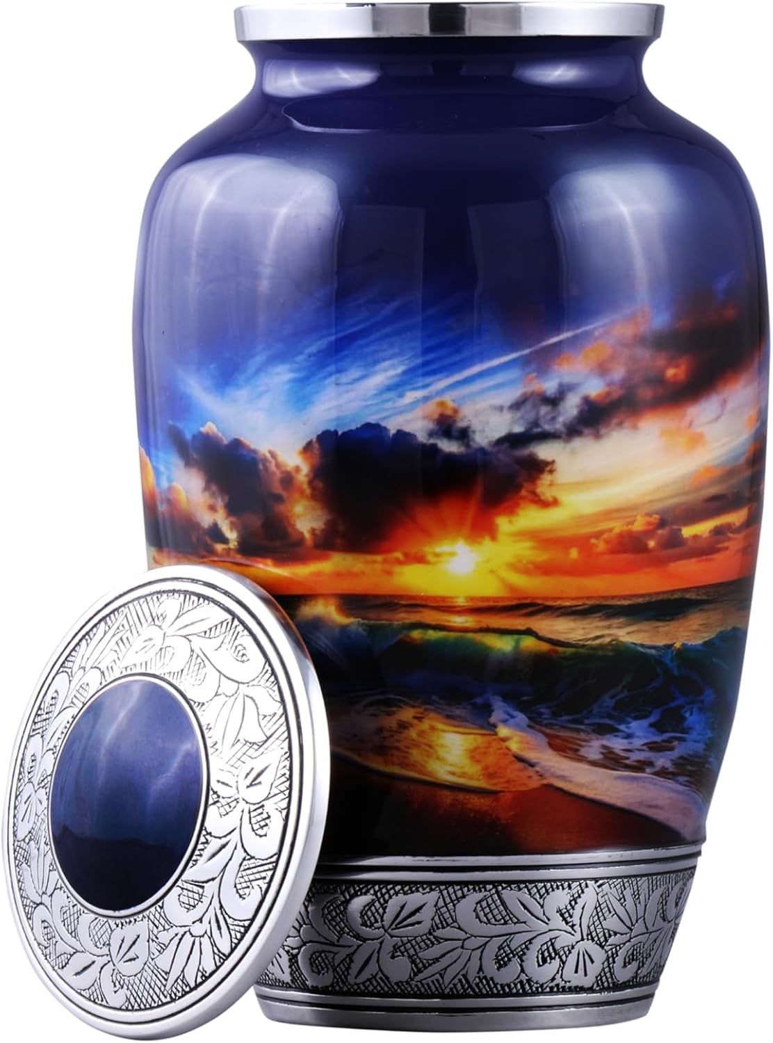 Fishing Cremation Urn for Human Ashes | Adult Cremation Urn for Ashes, Urn for Men & Women, Handmade Funeral Urns with Velvet Bag 200cubic Inch. (Blue Engraved, Adult)