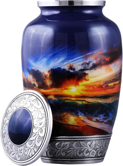 Fishing Cremation Urn for Human Ashes | Adult Cremation Urn for Ashes, Urn for Men & Women, Handmade Funeral Urns with Velvet Bag 200cubic Inch. (Blue Engraved, Adult)