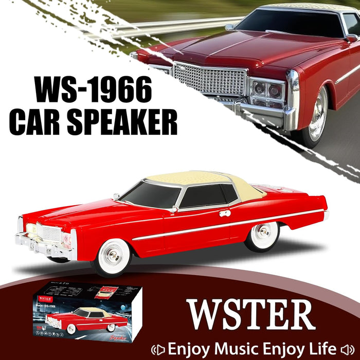 WS-1966 Retro Sedan Bluetooth Car Replica Speaker – HD Stereo, TWS, FM, USB/TF, LED Lights, Type-C – Portable Model Car Speaker with Mic for Office, Outdoors & Gifts(Red)