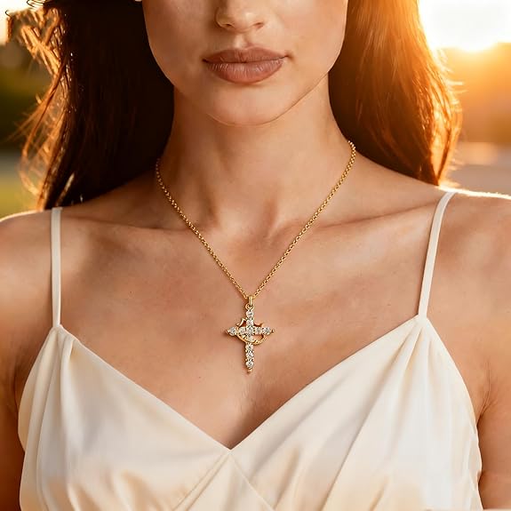 Bacacab Gold Cross Necklace for Women Trendy, Real Gold Plated Minimalist Cross Necklace, Cute Cross Faith Pendant Chain Necklace Charm Crucifix Christian Non-Tarnish Jewelry Gift Box