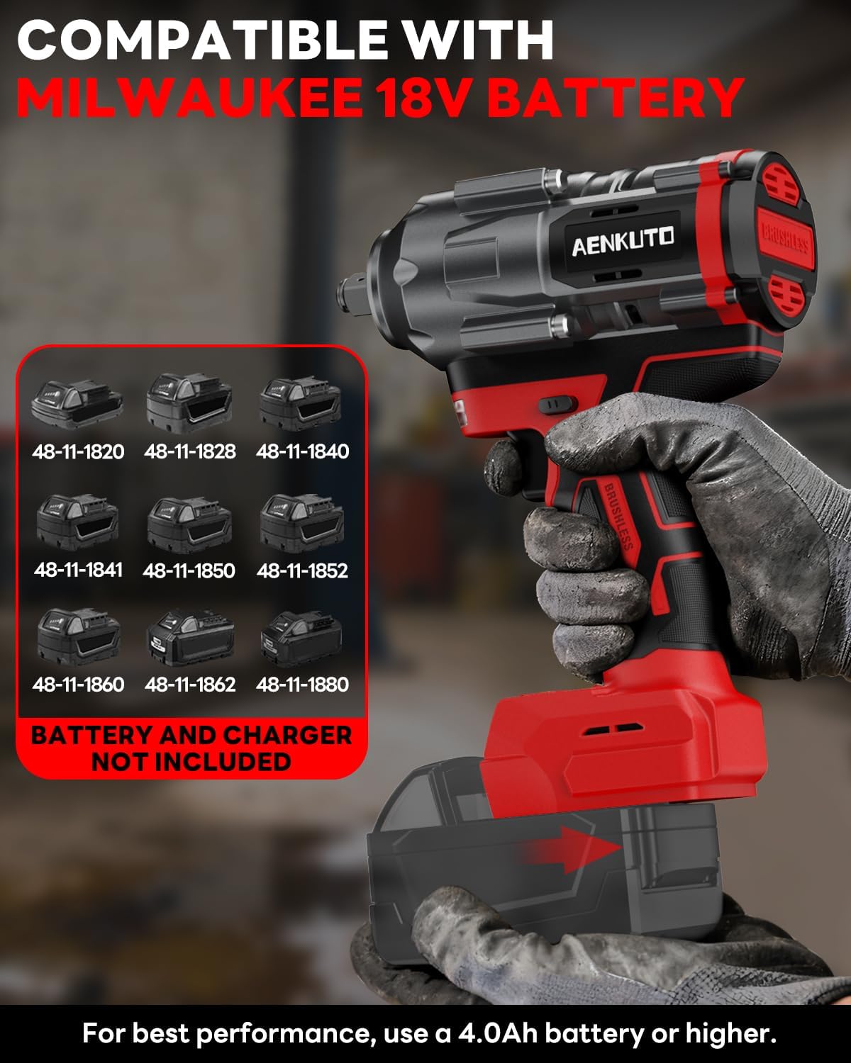 Cordless Impact Wrench for Milwaukee 18V,1500Nm (1106 Ft-Lbs) 1/2" Brushless Impact Gun, LED Work Light, 3-Speed High Torque Power Tool for Tire Removal, Rusted Bolts (No Battery)