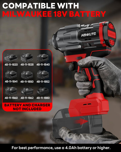 Cordless Impact Wrench for Milwaukee 18V,1500Nm (1106 Ft-Lbs) 1/2" Brushless Impact Gun, LED Work Light, 3-Speed High Torque Power Tool for Tire Removal, Rusted Bolts (No Battery)