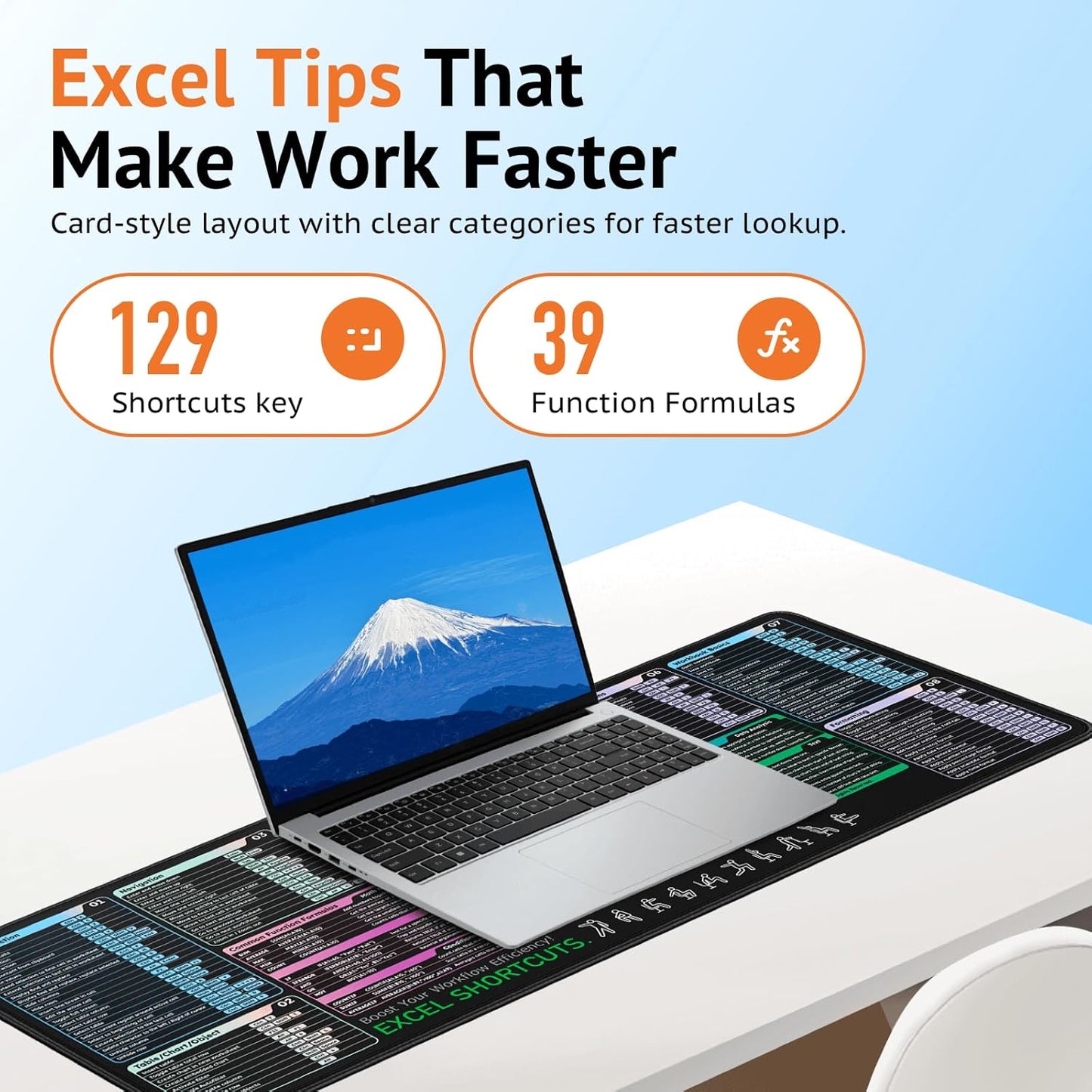 Excel Shortcut Mouse Pad (31.5" x 11.8") | Large Mouse Pad with 120+ Excel Keyboard Shortcuts, Non-Slip Rubber Base, Extended Gaming & Office Mousepad for Accountants, Students, Analysts