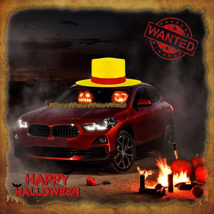 Halloween Anime one Piece Cap Car Decoration,46 Inch 2025 Giant Oversized Straw Hat Yellow Felt for Car, with Gold Strip Decoration Halloween Party Trunk or Treat Decor (yellow-46inch)
