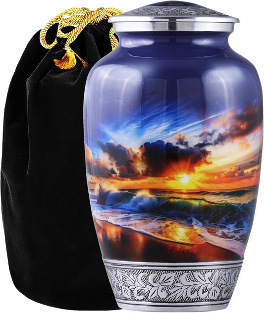 Fishing Cremation Urn for Human Ashes | Adult Cremation Urn for Ashes, Urn for Men & Women, Handmade Funeral Urns with Velvet Bag 200cubic Inch. (Blue Engraved, Adult)