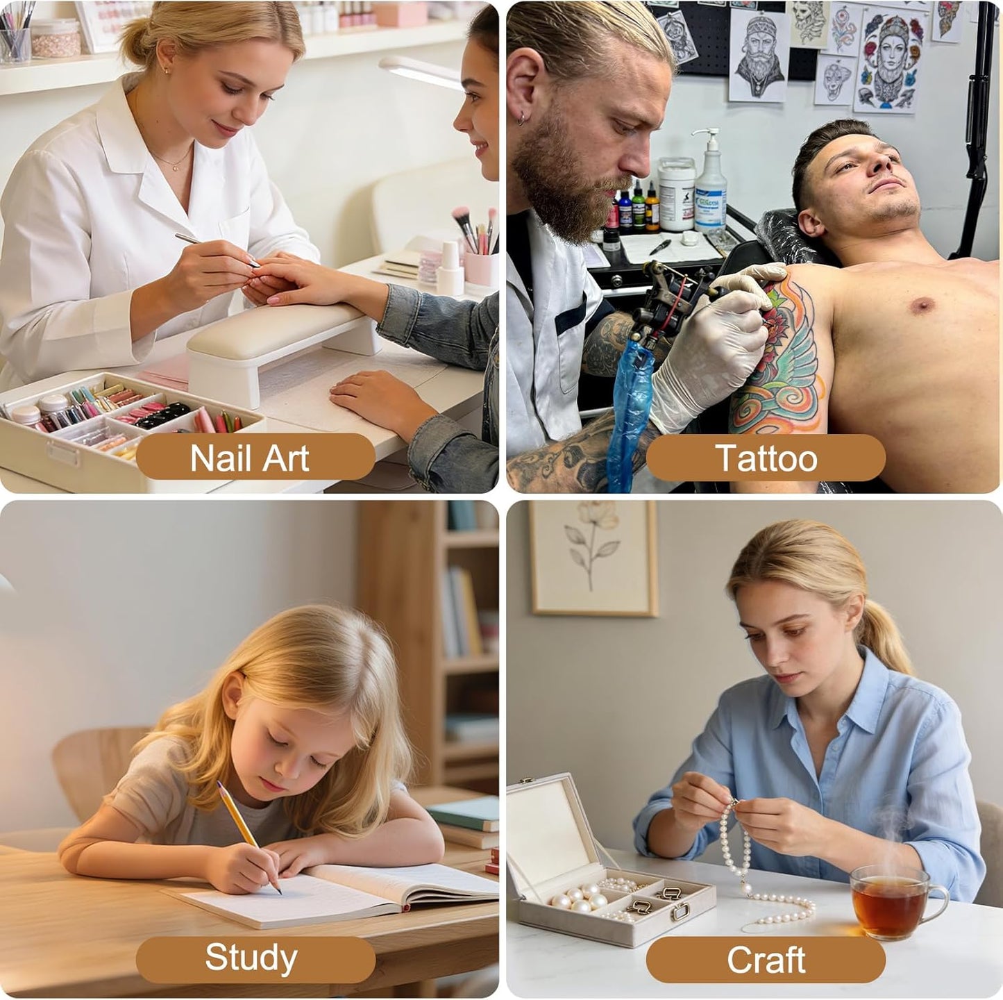 ebrlaxin Half Moon Desk Light for Nail Tech, Eyelash Extensions, Tattoo Art, Skincare, Crafting, Reading, and Office Use - Adjustable Brightness and 3 Color Modes in a Versatile Table Lamp