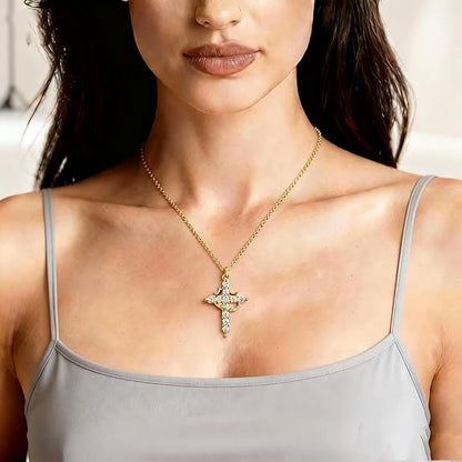 Bacacab Gold Cross Necklace for Women Trendy, Real Gold Plated Minimalist Cross Necklace, Cute Cross Faith Pendant Chain Necklace Charm Crucifix Christian Non-Tarnish Jewelry Gift Box