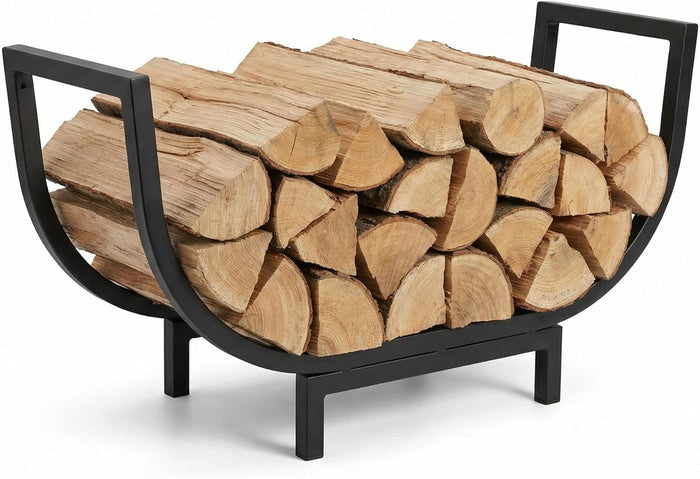 Thornfield 24.5 Inch Curved Firewood Rack, Indoor Outdoor Durable Log Holder, Heavy-Duty Fireplace Wood Storage Rack with 300lbs Load Capacity, Waterproof & Rustproof