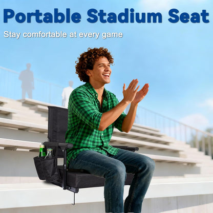 Romswi 2 Pack Stadium Seats with Back Support & Armrests, 2.8" Padded Bleacher Chairs with Cup Holders & Hooks, Portable Folding Stadium Chairs for Bleachers, Football Games & Outdoor Events, Black