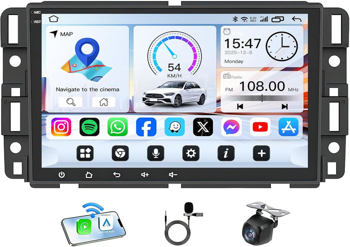 Car Radio Stereo for 2007-2013 Chevy Silverado 1500: 8inch 1280 * 800 IPS Touchscreen CarPlay Android Auto GPS 5GWiFi Bluetooth FM SWC 1080p Backup Camera