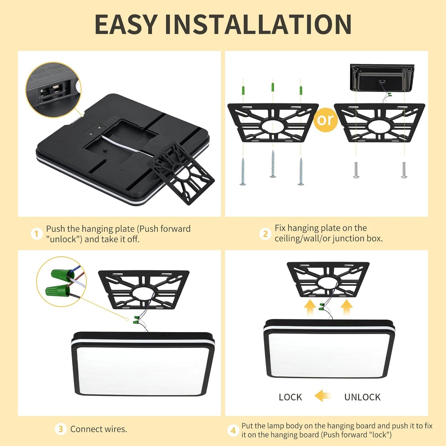 6PK 12 Inch LED Flush Mount Ceiling Light with Side Light, 40W, 2520LM, 3000K/4000K/6000K CCT Selectable, Black Square LED Ceiling Light for Hallway, Kitchen, Bedroom, Laundry Room