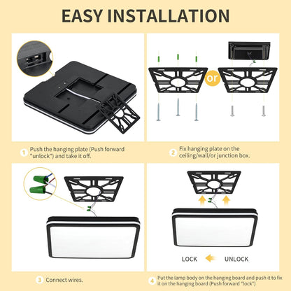 6PK 12 Inch LED Flush Mount Ceiling Light with Side Light, 40W, 2520LM, 3000K/4000K/6000K CCT Selectable, Black Square LED Ceiling Light for Hallway, Kitchen, Bedroom, Laundry Room