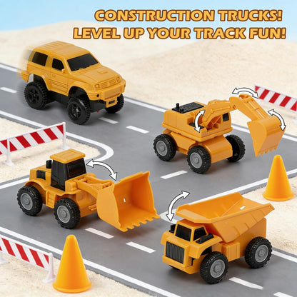 Magickidz 230+ PCS Construction Tracks Toy for Kids - DIY Engineering Building Set with Excavator, Dump Truck, Best Birthday Gift for Boys 3 4 5 6 7 Years Old, Flexible Race Car Track Playset