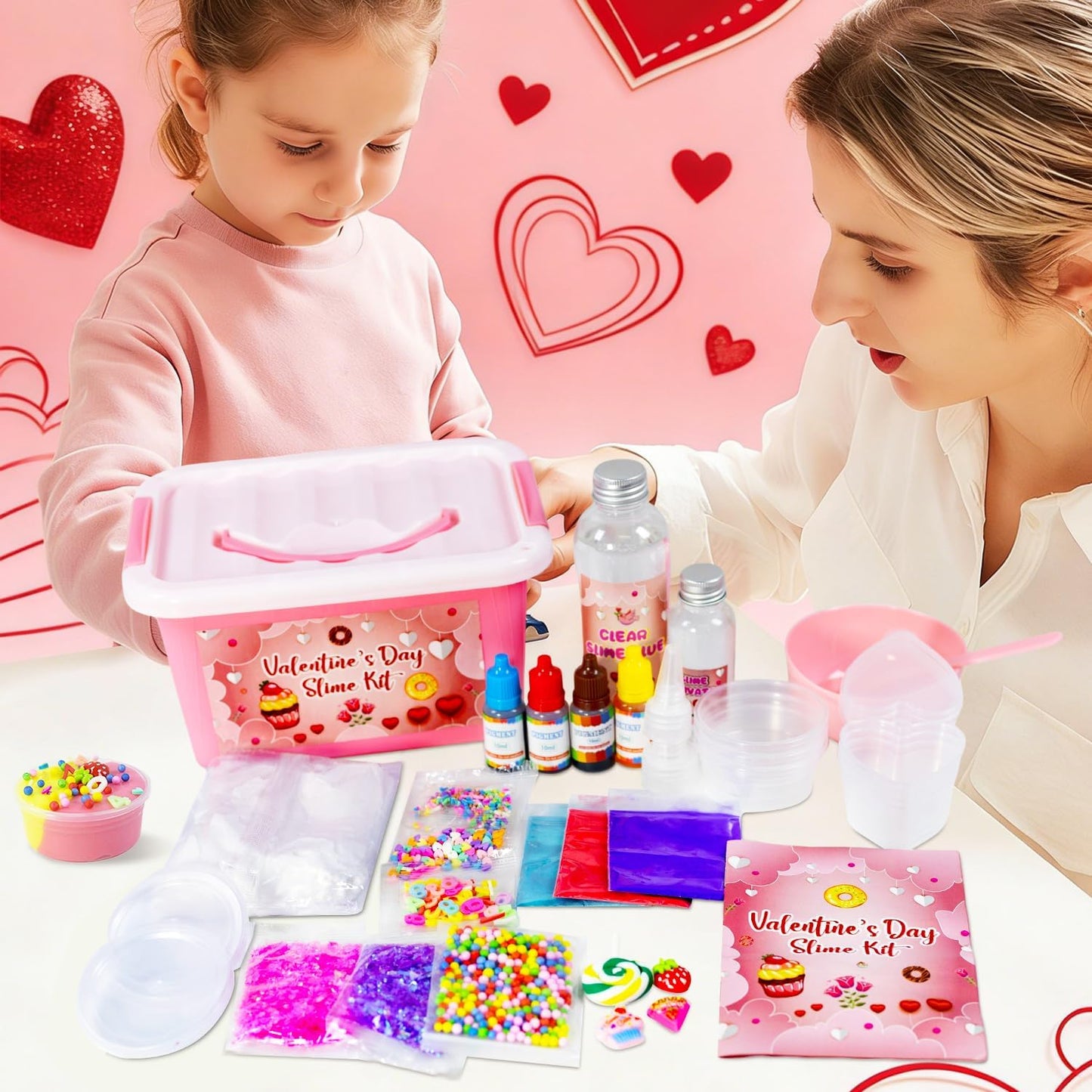Valentine's Day Mini Slime Kit, Confetti,Foam, Butter Slime, DIY Craft Kits, Stress Relief Toys,Valentine Gifts for Kids, Party Favors for Kids