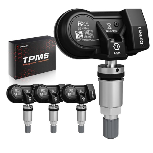 315/433MHz Pre-Programmed TPMS Sensor Set of 4 Fits Chevy Silverado, GMC Sierra, Tahoe, Suburban, Yukon, Escalade, Traverse, Equinox, Acadia, Colorado | OE# 13528563 13598773