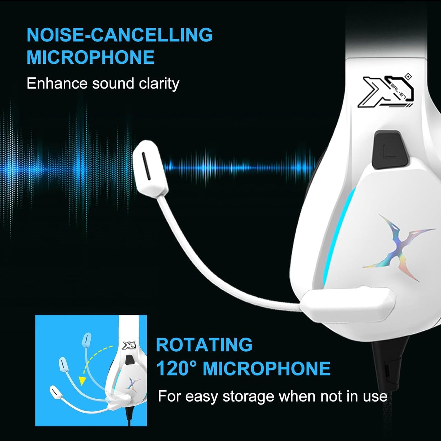FOXXRAY BAL-67 Gaming Headset for PC, PS4, PS5, Xbox, Surround Sound Headphone with Noise Canceling Microphone, 50MM Dynamic Drivers, Wired 3.5mm Audio Jack, Breathable Mesh Ear Cushions - White