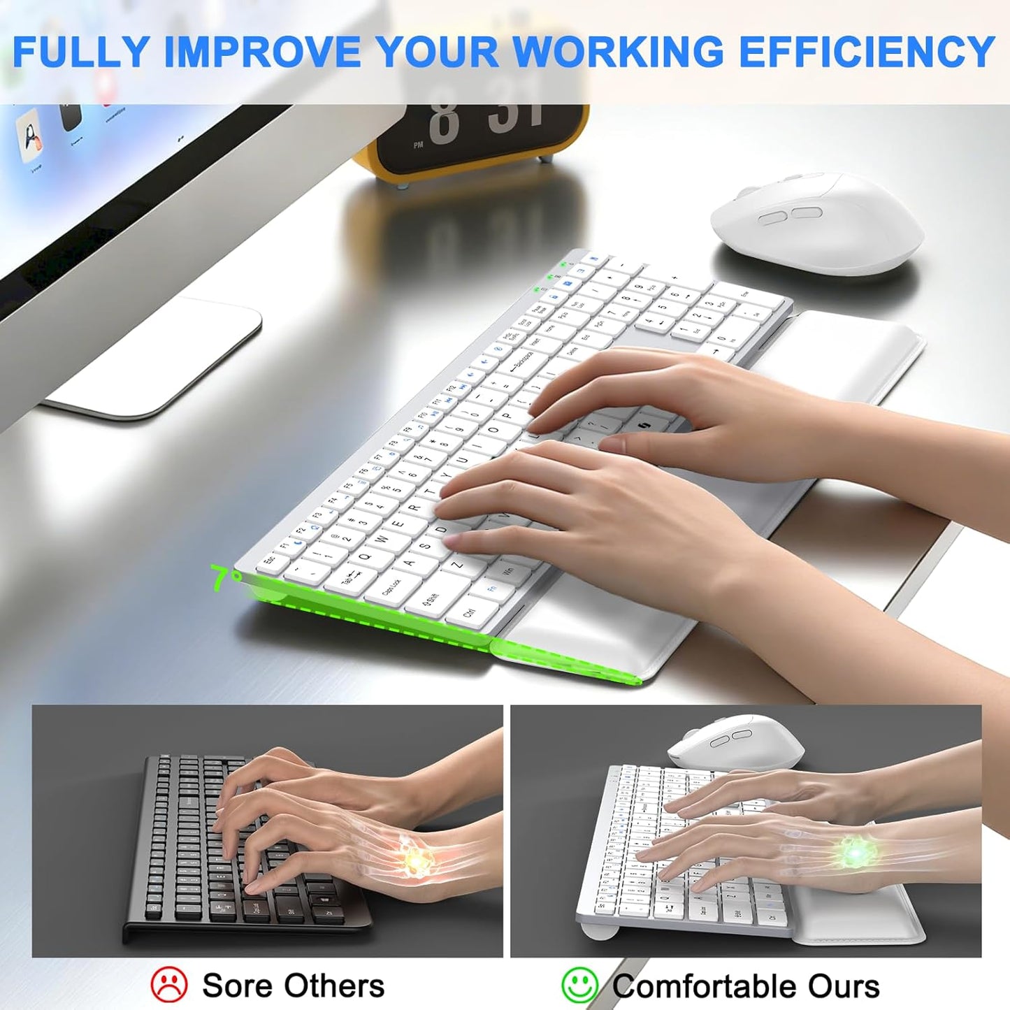 Wireless Keyboard and Mouse Combo, Full Size Silent Ultra Thin Keyboard with Magnetic Wrist Rest, Optical Mouse, 2.4G Lag-Free Cordless Mice Keyboard Set for Computer, Mac, Laptop, PC, Windows Brand: EAYBLLY