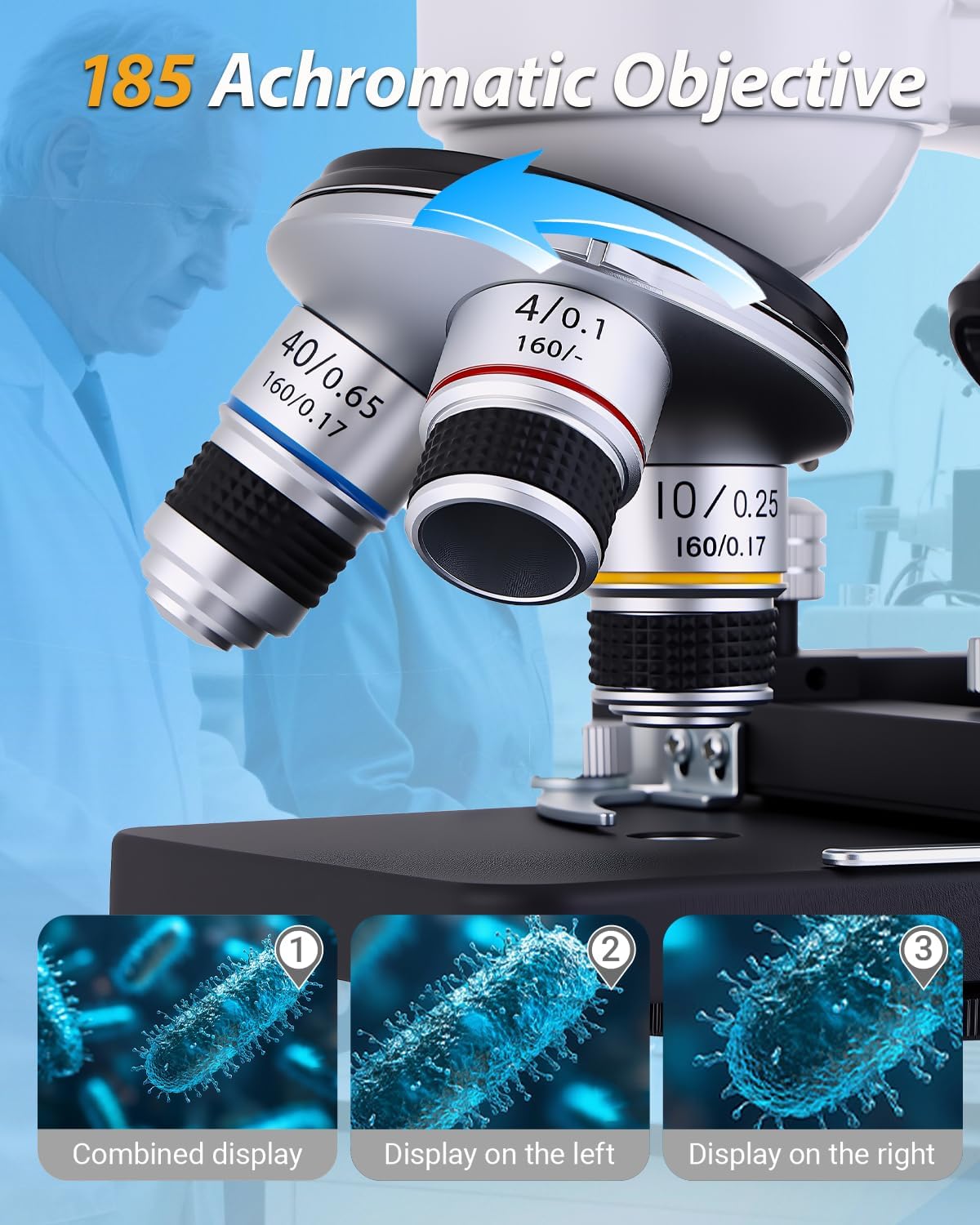 Compound Microscope, 2000x Magnification, with Smartphone Adapter, Slide Set, Dual LED Illumination System, Adult Microscope, Suitable for Beginners and Laboratory use (Compound Microscope)