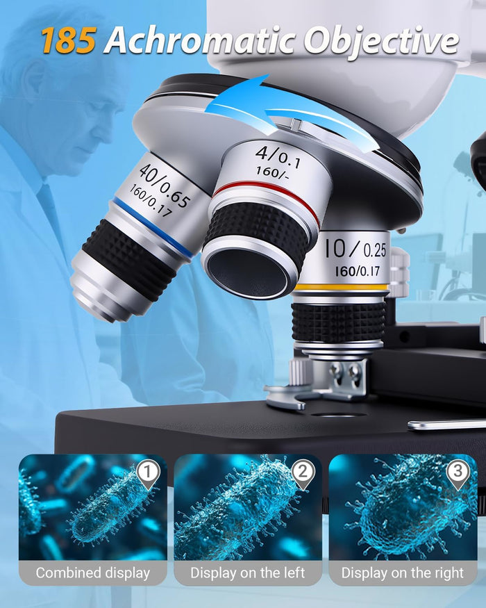 Compound Microscope, 2000x Magnification, with Smartphone Adapter, Slide Set, Dual LED Illumination System, Adult Microscope, Suitable for Beginners and Laboratory use (Compound Microscope)