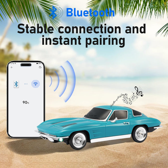 WS-1969 Retro Sports Car Bluetooth Replica Speaker – Portable Wireless Model with HD Sound, TWS Stereo Pairing, FM Radio, USB/TF Playback, LED Headlights & Taillights, Built-in Mic (Green)