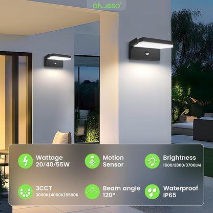 20W/40W/55W LED Outdoor Motion Sensor Wall Light, 3000K/4000K/6500K Aluminum Exterior Lighting Fixtures, 360° Rotatable Wall Pack Lights, IP65 Waterproof Sconce for Porch Patio Garage, Black