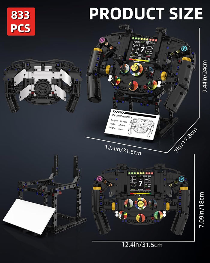 Racing Simulator Steering Wheel Building Set – for Adults & Racing Simulator Enthusiasts, with Moving Parts, for Racing Fans, Home and Office Decoration (833PCS)