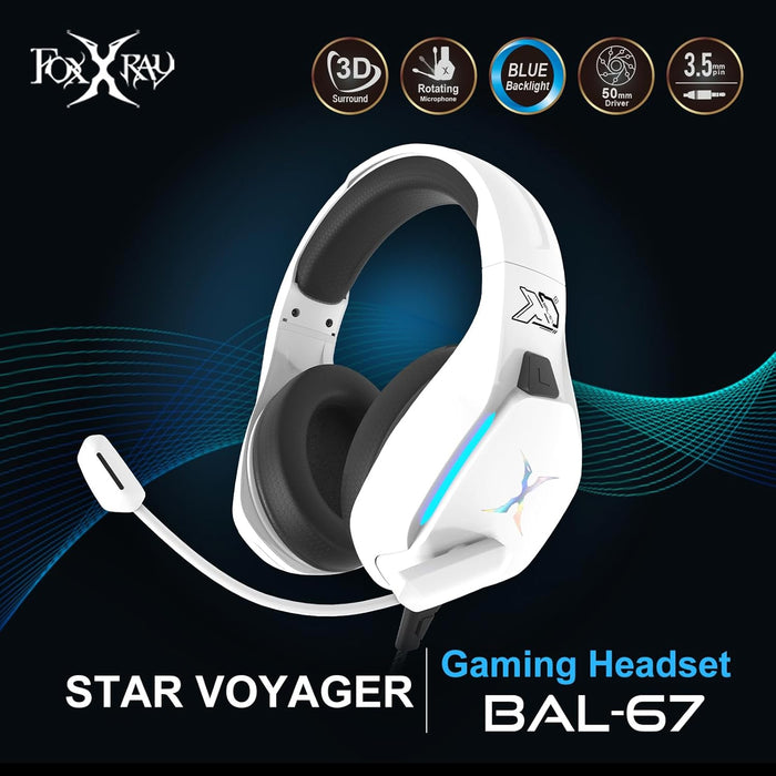 FOXXRAY BAL-67 Gaming Headset for PC, PS4, PS5, Xbox, Surround Sound Headphone with Noise Canceling Microphone, 50MM Dynamic Drivers, Wired 3.5mm Audio Jack, Breathable Mesh Ear Cushions - White
