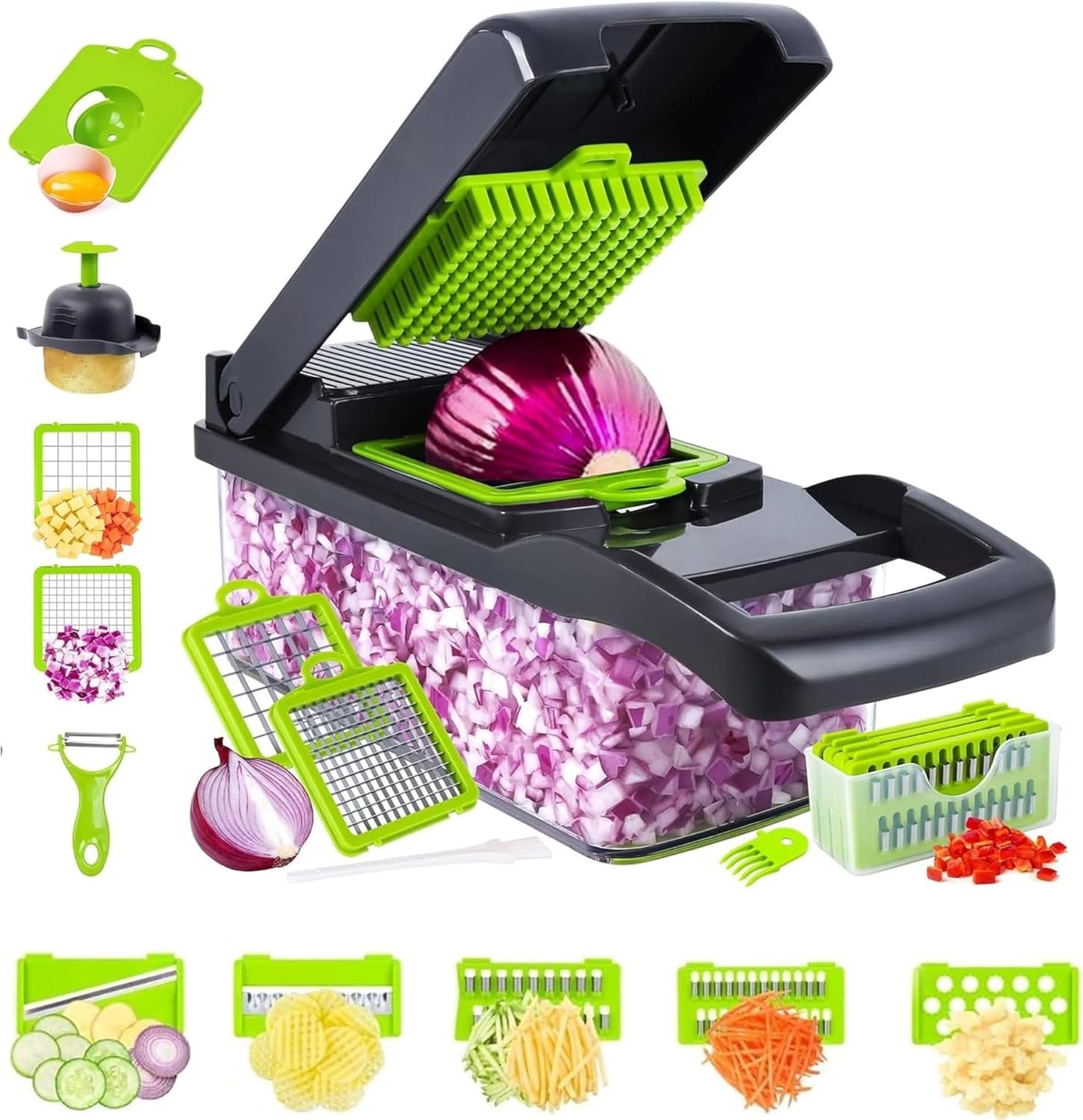 Big Kitchen Vegetable Chopper 16-in-1 Pro Onion & Food Slicer Dicer Veggie Cutter with 11 Blades & Container Kitchen Utensil Set for Cooking & Meal Prep Useful Gadget for New Homeowners
