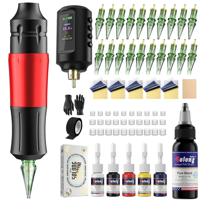Cordless Tattoo Gun Kit, 1800mAh Rechargeable Battery & LED Display,Complete Tattoo Machine Supply for Beginners & Practice,SL-TKP202A-2