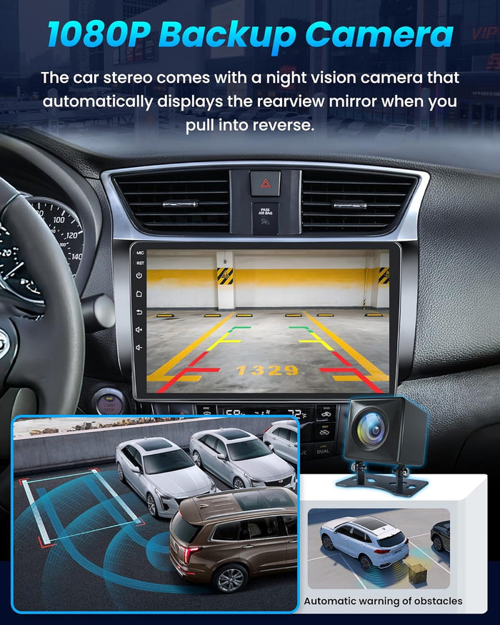 Upgrade Stereo for Nissan Sentra Radio 2013-2017: 10Inch HD Touchscreen Stereo with Wireless Carplay Android Auto Support 5G WiFi GPS Bluetooth FM SWC Mirror Link 1080P Backup Camera