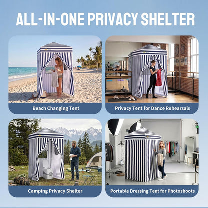 CROWN SHADES 4x4 Pop Up Changing Tent, Patented One-Push Center Lock Portable Changing Room, Privacy Canopy for Camping, Poolside, Beach, Photoshoots, Blue/White