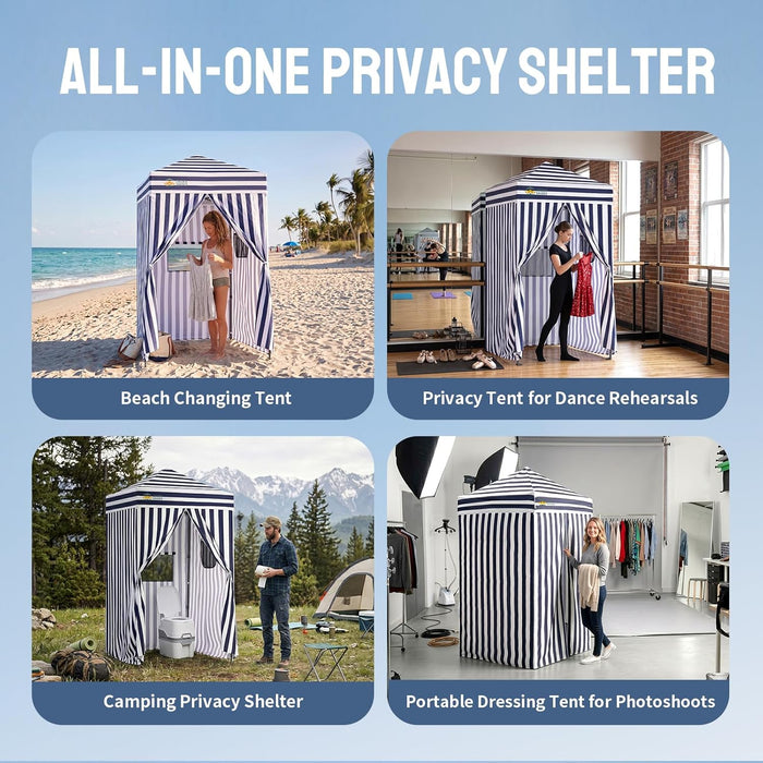 CROWN SHADES 4x4 Pop Up Changing Tent, Patented One-Push Center Lock Portable Changing Room, Privacy Canopy for Camping, Poolside, Beach, Photoshoots, Blue/White
