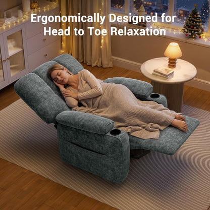 Amada Power Recliner Chair for Adults, Infinite Adjustable Chenille Electric Recliner with Cup Holder, USB Port, Side Pockets & Remote, Thick Seat Cushion, Reclining Chair for Living Room & Bedroom