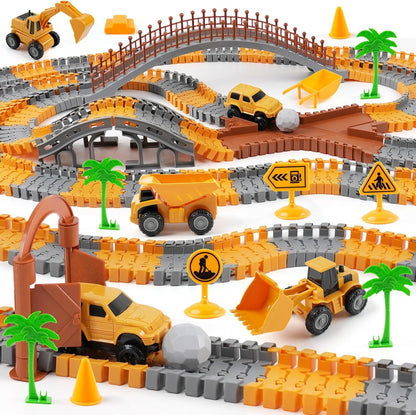 Magickidz 230+ PCS Construction Tracks Toy for Kids - DIY Engineering Building Set with Excavator, Dump Truck, Best Birthday Gift for Boys 3 4 5 6 7 Years Old, Flexible Race Car Track Playset